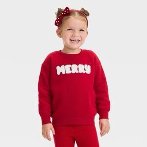 Cat and Jack Red 'Merry' Sweatshirt 12m